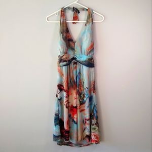 Talia Halter Sundress A-Line Adjustable Straps Medium Light Blue Pink Orange Red